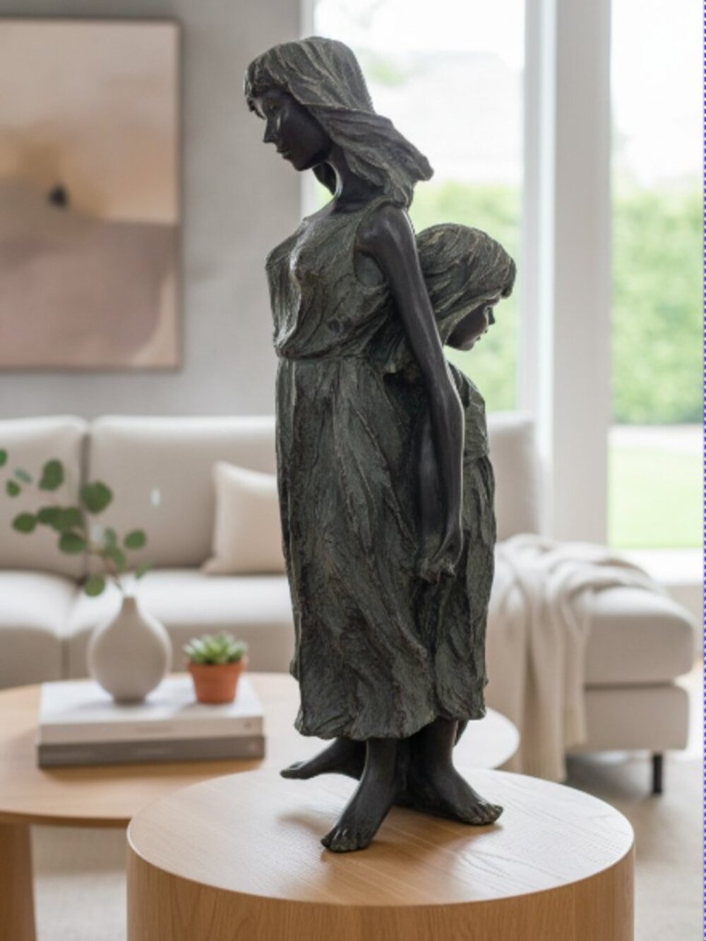 FEMALE SCULPTURE -- Mother/Daughter, Sisters, Friendship, Modern Art, Resin